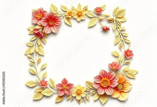 Fototapeta Elegant floral square frames, intricate leaf & flower design, plotter cutting template, paper cut, print