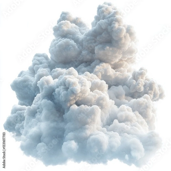 Fototapeta Dramatic Cloud Formation: A Voluminous, Textured Cloudscape Against a Bright White Background