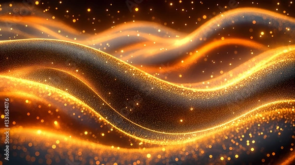 Obraz Flowing Golden Particles on Dark Background