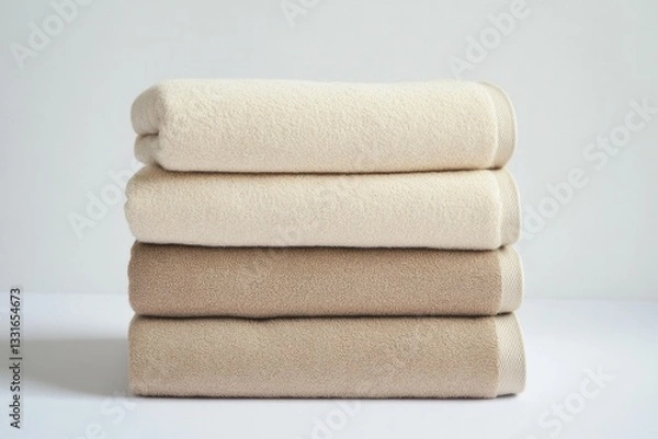 Fototapeta Soft, neatly stacked towels in neutral tones, showcasing texture