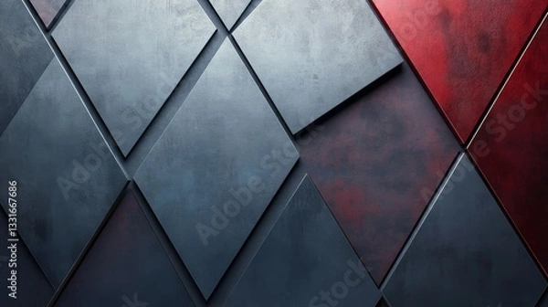 Obraz Geometrical patterned metallic surface with red and grey variations