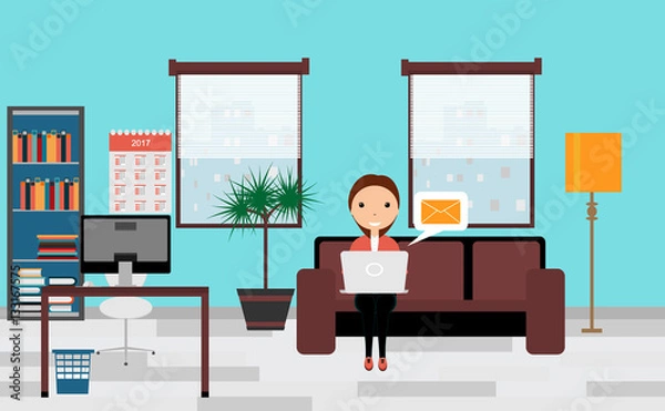 Fototapeta Person sitting on sofa and work