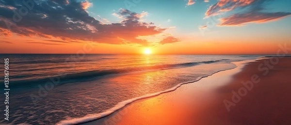 Obraz Tranquil beach at sunset with a serene reflection