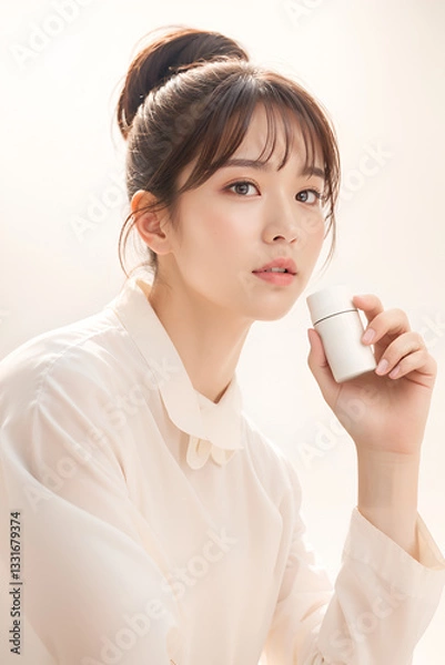 Obraz Elegant Beauty Holding a Product