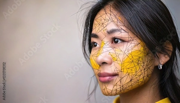 Fototapeta Abstract Female Portrait Sketch – Artistic Design with Space for Text
