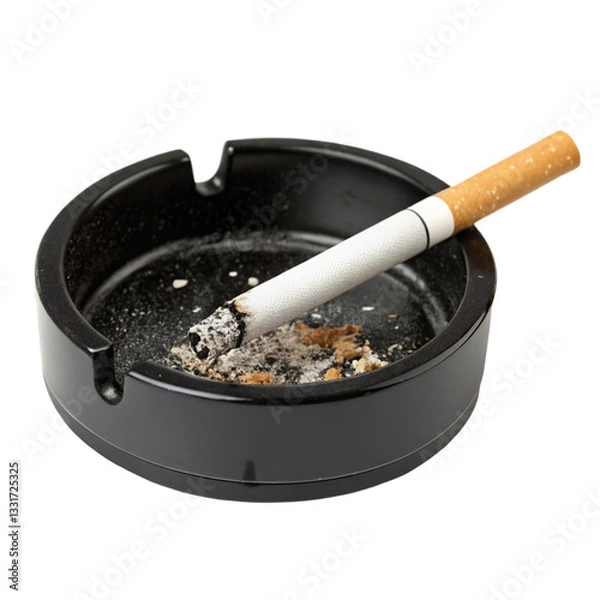 Fototapeta Black Ashtray with Cigarette isolated on transparent background  
