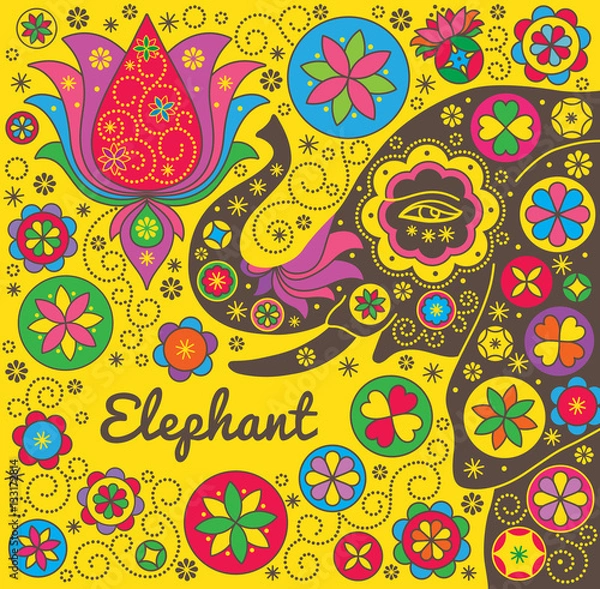 Obraz Colorful background with an elephant. Vector drawing in Indian s