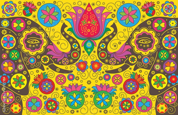 Obraz Colorful background with elephants. Vector illustration. Symmetr