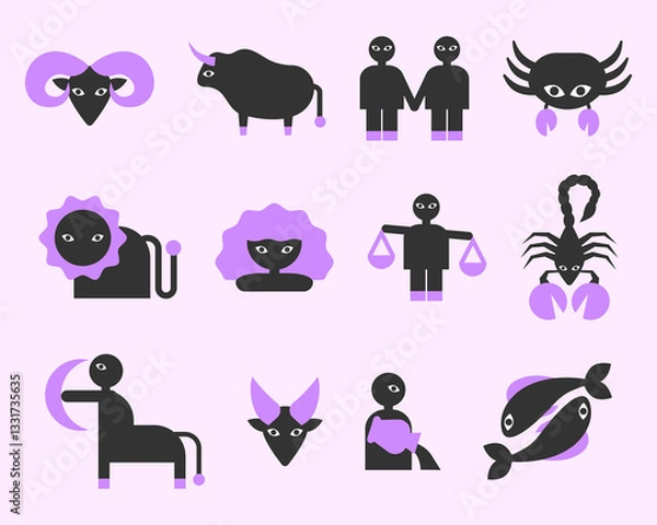Obraz Zodiac signs. Minimalistic style. Trendy vector illustration.