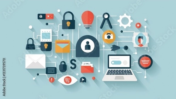 Fototapeta Digital Security Concept with Network Icons and Devices