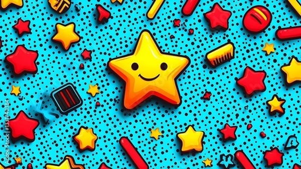 Fototapeta A joyful illustration of a star amongst other colorful shapes