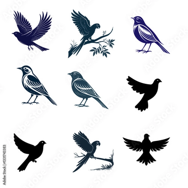 Obraz Bird silhouette illustration bundle vector Style with white background