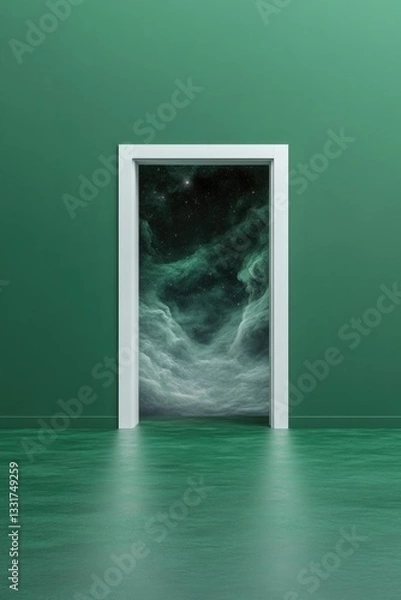 Fototapeta Doorway reveals cosmic scene, blending reality with dreamlike el