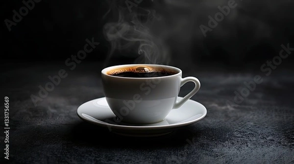 Obraz Eine weiße Tasse mit dampfenden Kaffee.