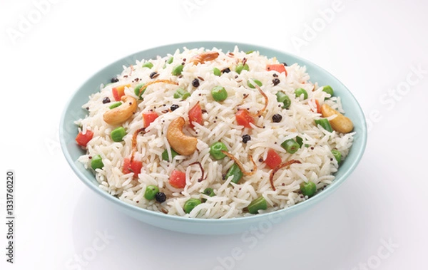 Fototapeta Pulao or Pulav, a vegetarian dish fragrant rice and vegetables garnished with cashews