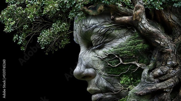 Fototapeta Ein Gesicht von einem Baum umschlungen.