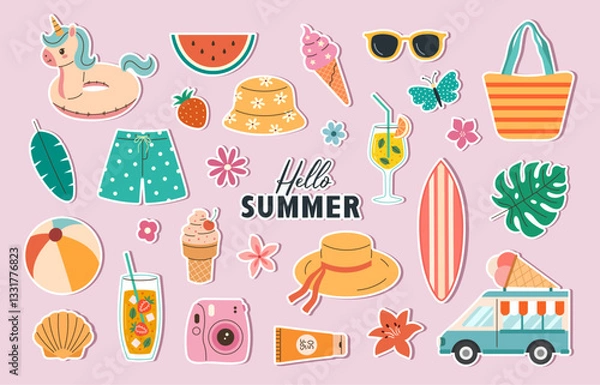 Obraz Summer beach set of vector stickers