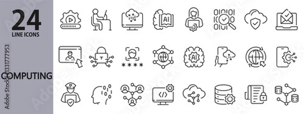 Fototapeta Computing line icons set with Technology, Network, Internet, Information, Analytics, Server, Security and more. Editable Stroke