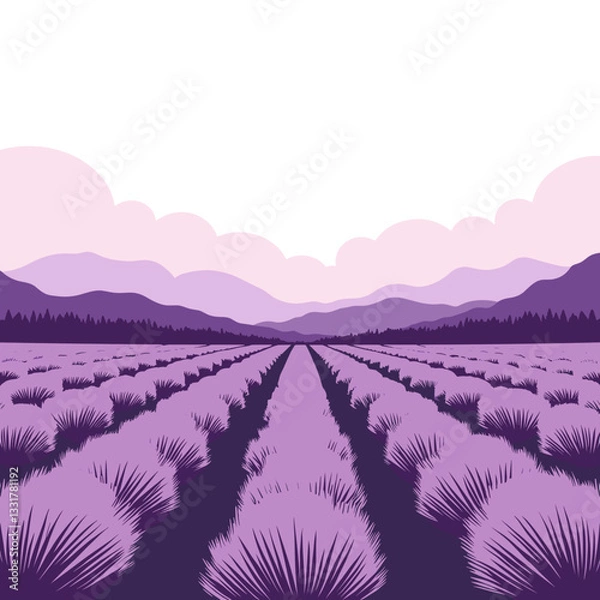 Obraz Stylized lavender field with mountains in background, tranquility concept