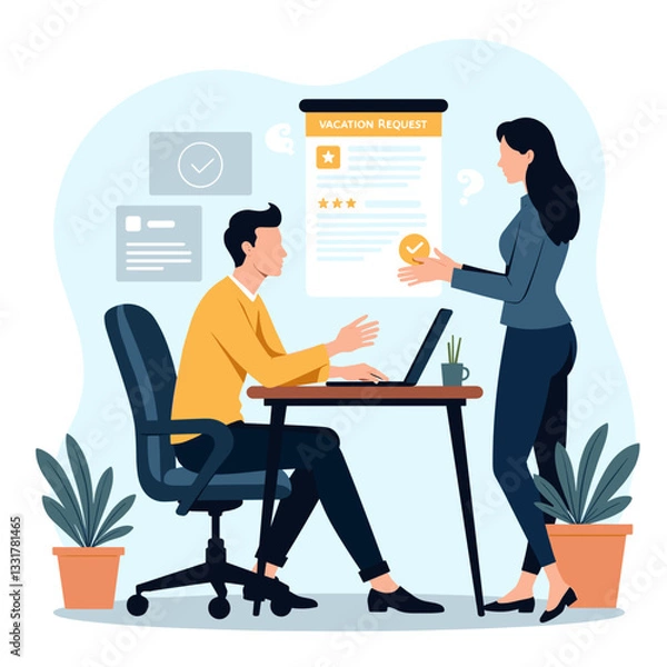 Fototapeta Office worker requesting vacation from manager, approval process