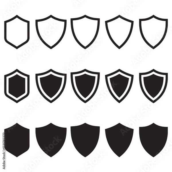 Fototapeta Shield Icon Set Silhouettes and Outline Icons on Light Surface for Graphic Projects