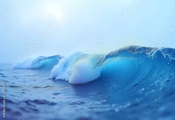 Obraz blue water splash, powerful cross ocean wave breaking during a dark, stormy evening.