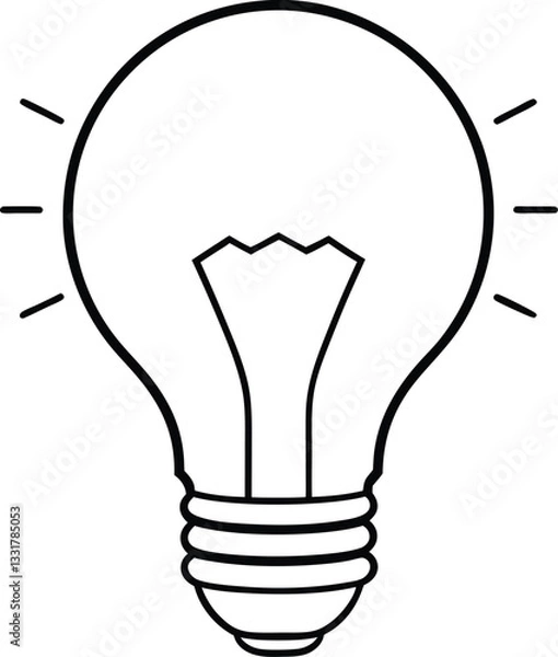 Obraz Vector illustration of a lightbulb icon with rays representing an idea in a simple black and white design. Editable stroke.