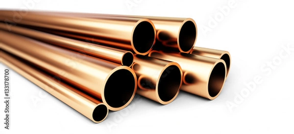 Obraz Set of copper pipes of different diameter . Isolated on White Background. 3D illustration