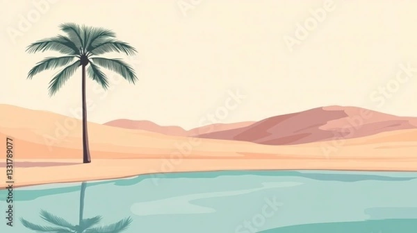 Fototapeta Oasis in the Desert Palm Tree and Tranquil Waterhole