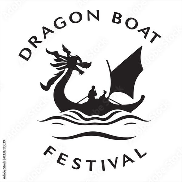Fototapeta A classic black and white vector silhouette logo for Dragon Boat Festival, featuring geometric shapes and clean lines.  The design is timeless and elegant, with a focus on balance, symmetry
