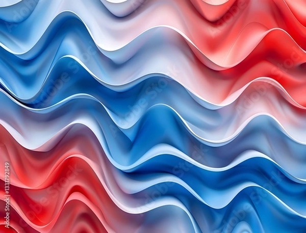 Fototapeta Abstract Red White and Blue Wave Pattern Background - Modern Art, Fluid Design