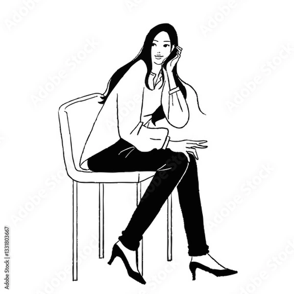 Obraz 椅子に座る女性　女性　全身　ベクター