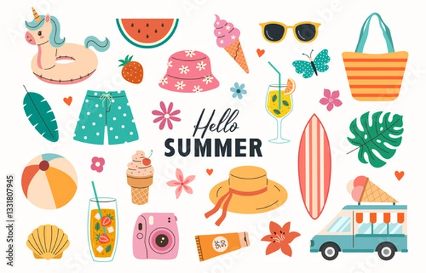 Obraz Set of beach summer vector elements