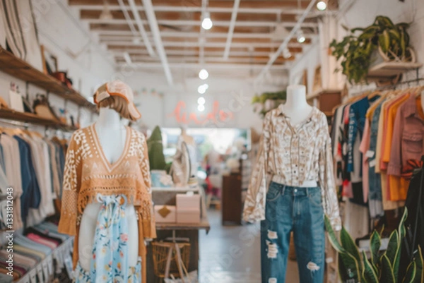 Fototapeta Sophisticated Style: A Chic Fashion Store with Mannequins Showcasing Trendy Outfits