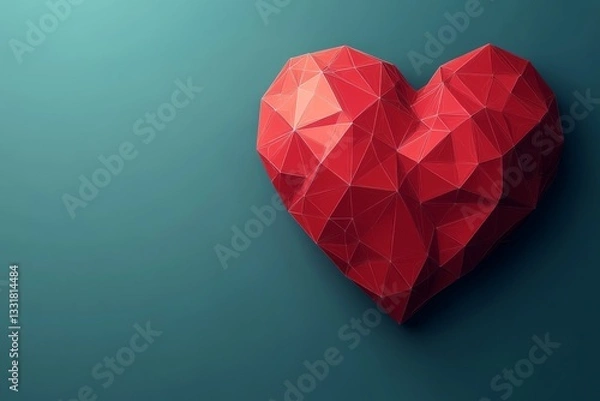 Fototapeta Geometric red heart design on teal background showcasing modern art and creativity in minimalist style