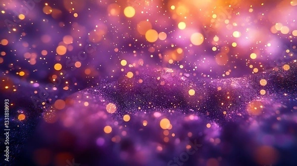 Fototapeta Abstract purple and orange bokeh light background with glowing circles and shimmering particles in a dreamy atmosphere