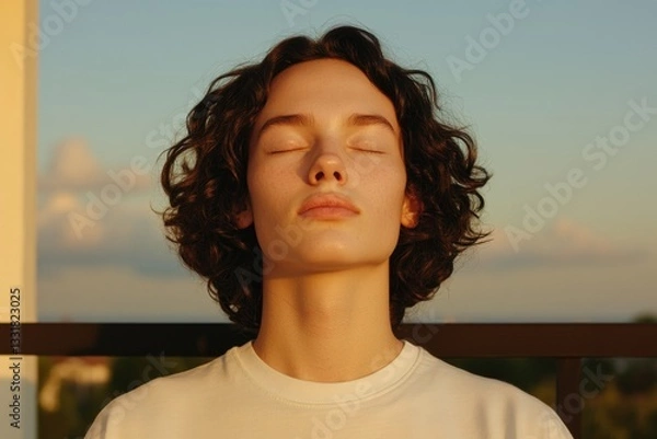 Fototapeta Calm expression under soft sunlight, capturing tranquility and i