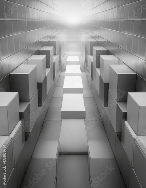 Fototapeta Abstract 3d geometric background with monochromatic layered cubes and shadows