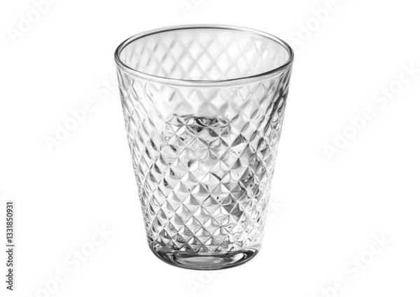 Obraz isolated transparent Background. clear glass with diamond pattern, filled with ice cubes, showcasing condensation
