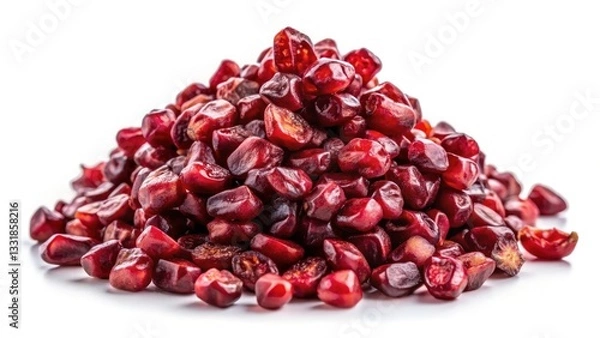 Fototapeta Vintage Style Photography of Pile of Dried Pomegranate Seeds Isolated on White Background, Natural Texture, Organic Ingredients, Healthy Snacks, Culinary Uses, Rustic Charm, Nutritional Benefits