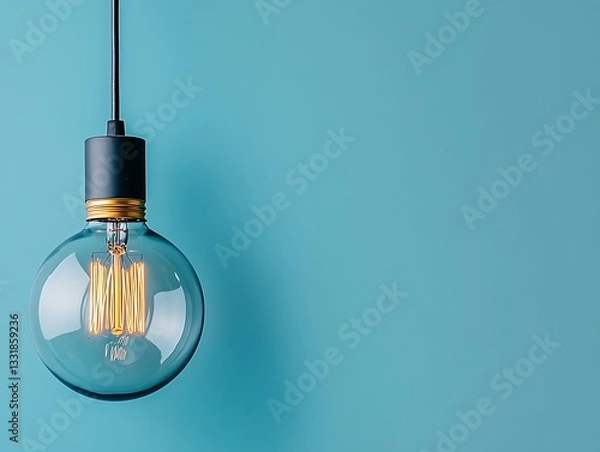 Fototapeta A single spherical light bulb hangs from a ceiling cable