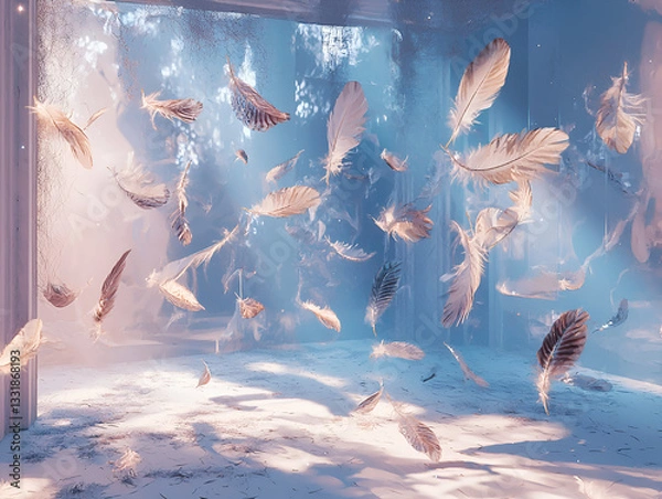 Fototapeta Feathers floating in the air