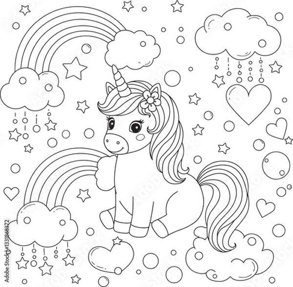 Fototapeta Unicorn Rainbow Coloring Fun and pages