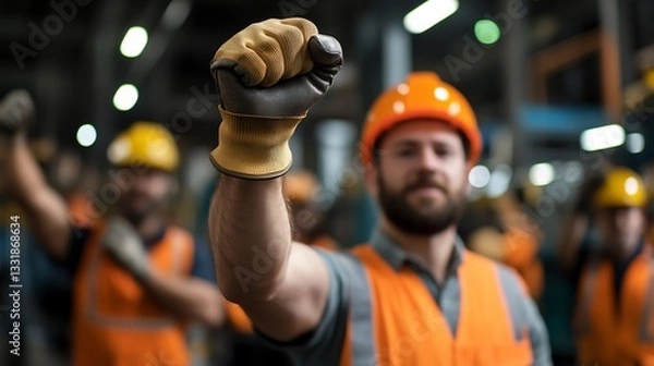 Fototapeta Factory Worker Protest: Unity for Strength, Industrial Action.