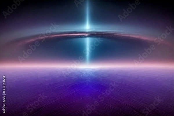 Fototapeta A purple and blue sky with a large, glowing object in the center
