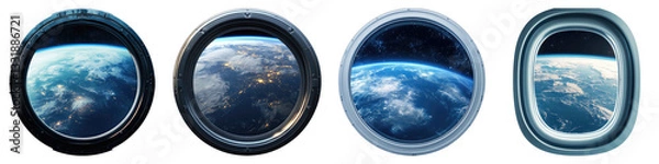 Obraz Spaceship window view of earth isolated on transparent background.PNG Set of