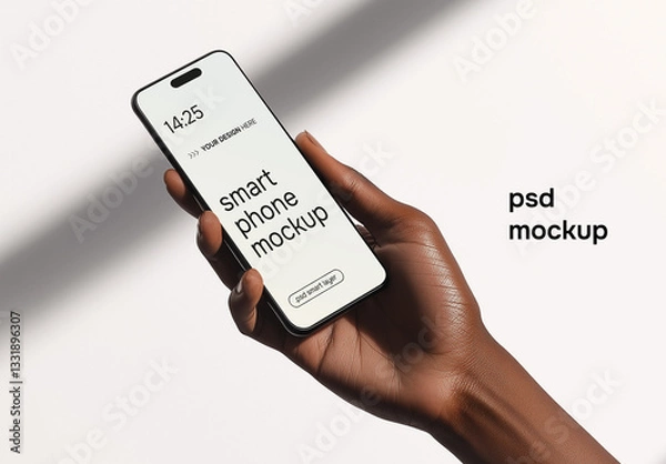 Obraz A hand holding a smartphone in a daylight setting - mockup