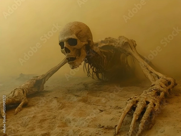 Fototapeta Skeleton crawling in fog