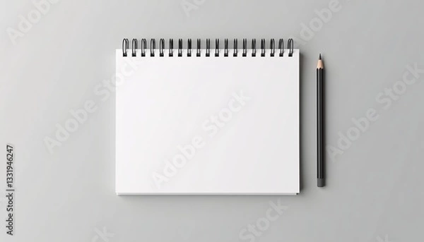 Fototapeta "Mechanical pencil mockup lying next to a spiral notebook with blank pages."