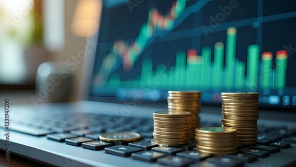 Obraz Flat Professional Illustration: Calculating Income & Investment Returns with Interest Rates, Dividends, Savings, Retirement, and Stock Market for Financial Growth